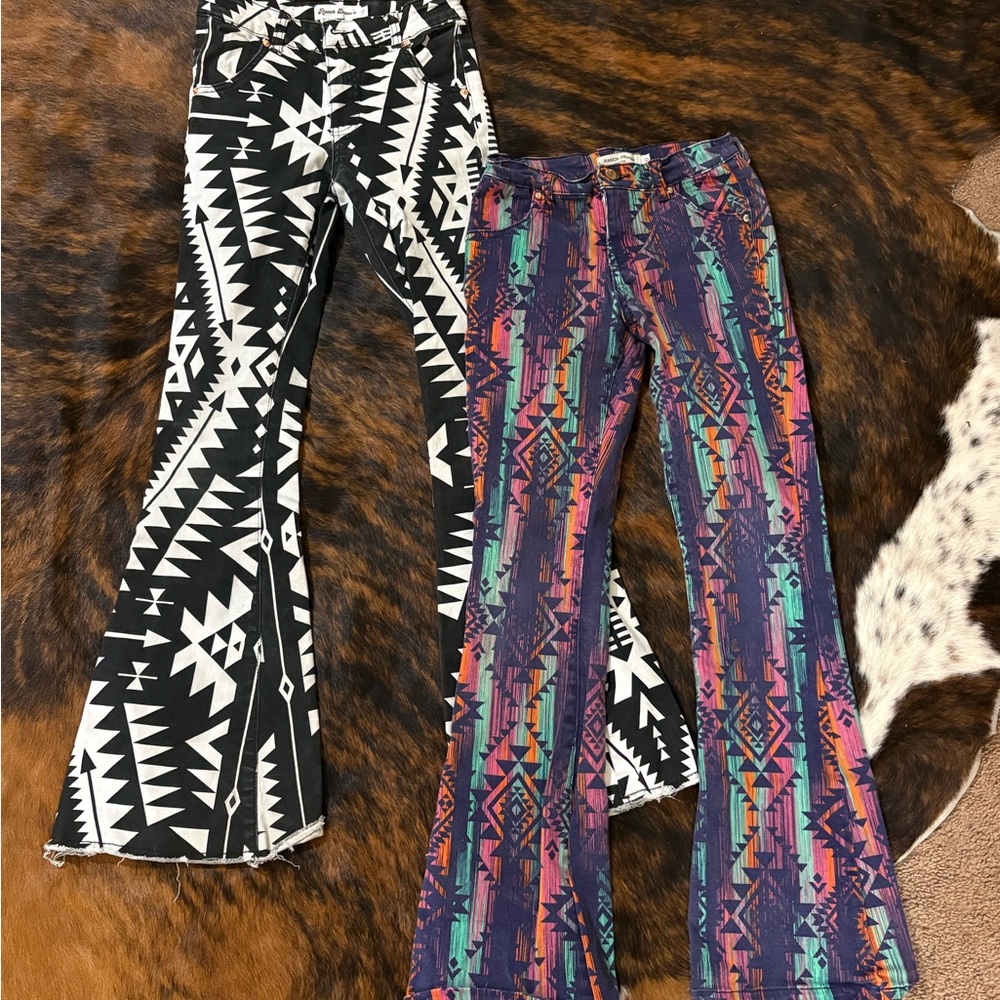 Trendy Flare Pants Set - Black and Multicolor